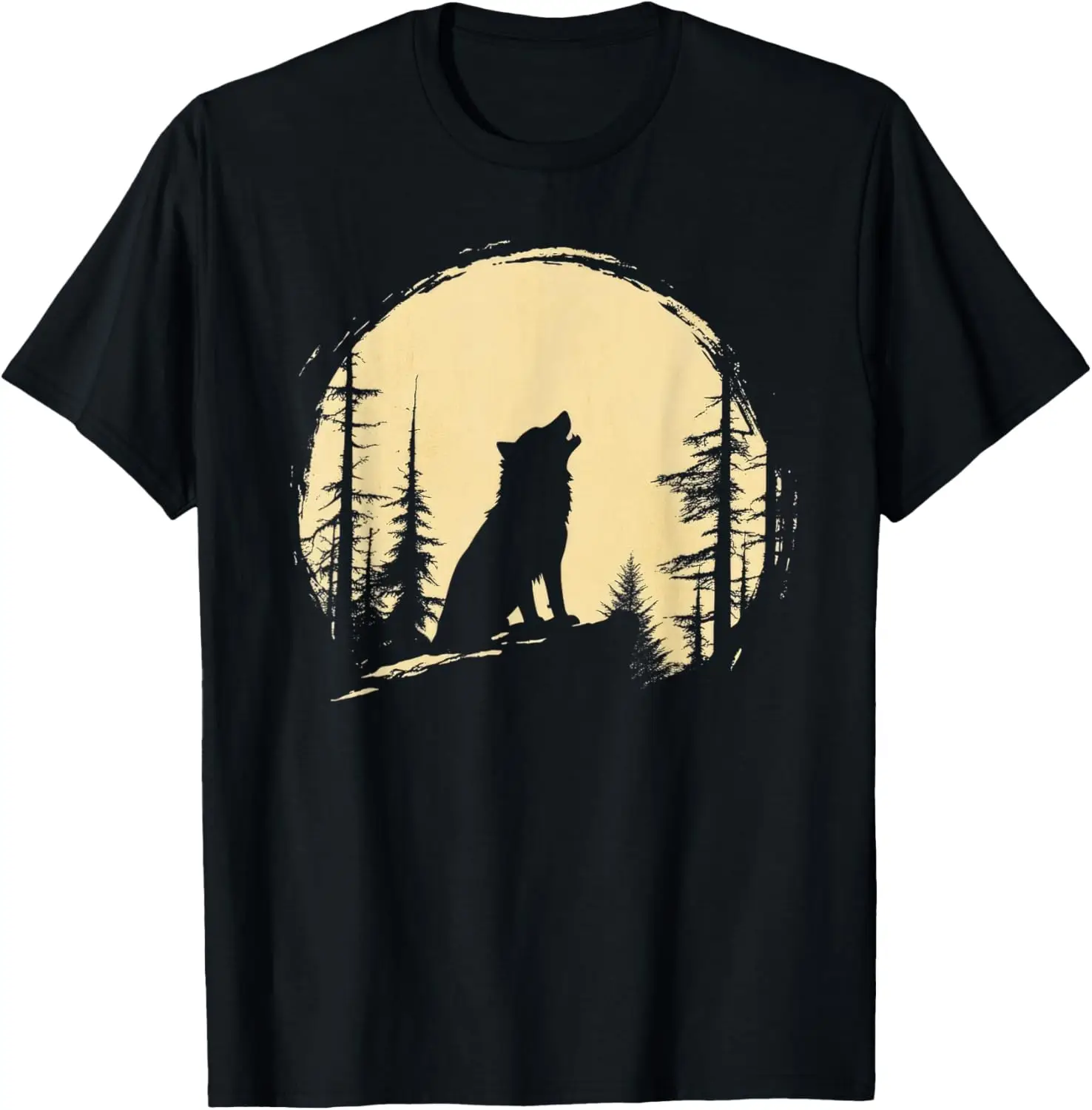 Wolf Graphic Tee Howling At The Moon Forest Nature Wildlife T-Shirt