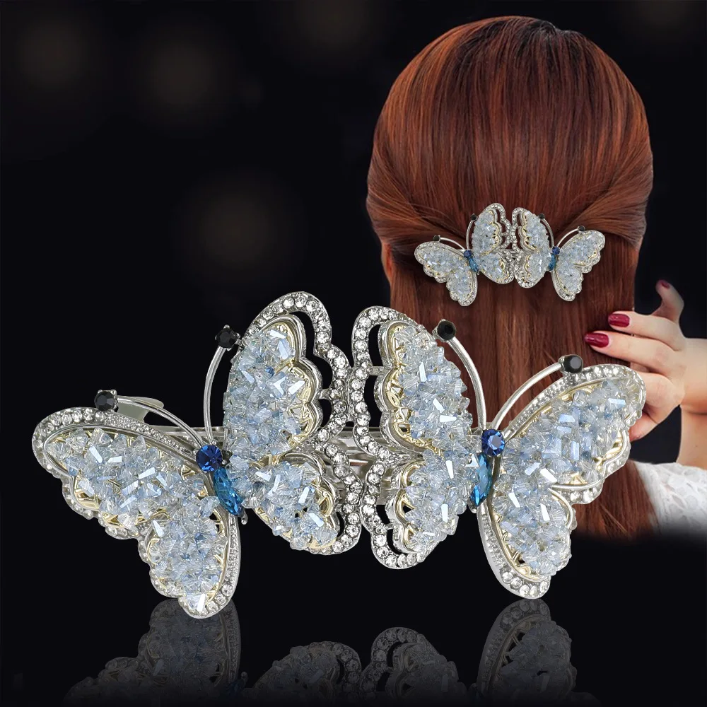 

Crystal Butterfly Hair Clip for Women - Large Size Spring Clip Sparkling Back-of-Head Half-Up Hair Accessory Women's Gift