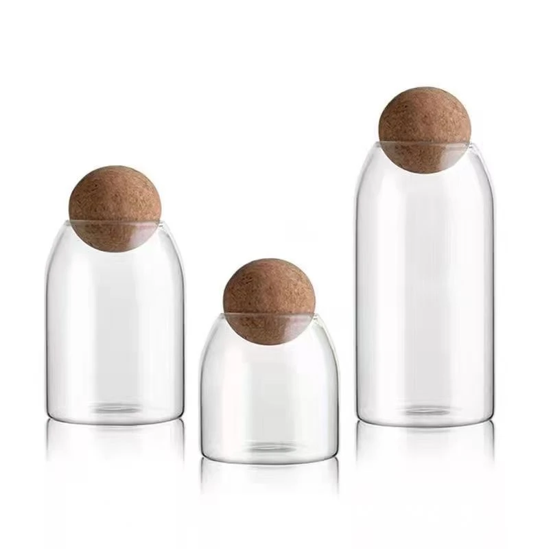 Clear Glass Bottles, Glass Food Storage Containers With Airtight Round Cork, For Candy, Nut, Spice, Coffee Bean