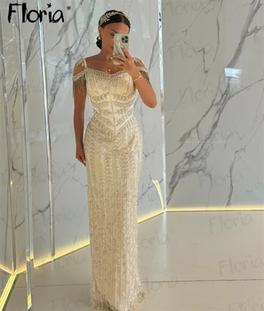 Caped Short Sleeve Bead Party Dress Bride Long Wedding Dress Customized Arabic Elegant Robe De Soiree Femmes Mariage فساتين سهرة