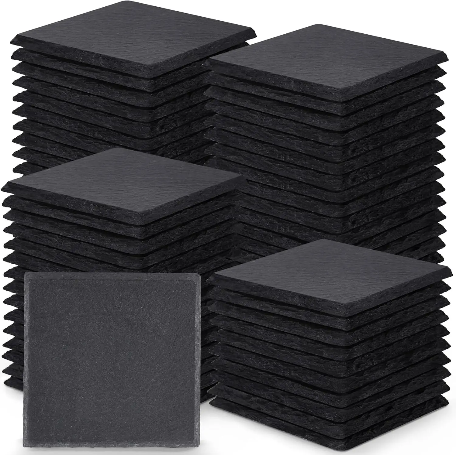 

72 Pieces Slate Drink Coasters, 4 Inch Black Coasters Stone Coaster Set, Laser Engraving Blanks with Anti-Scratch Botto