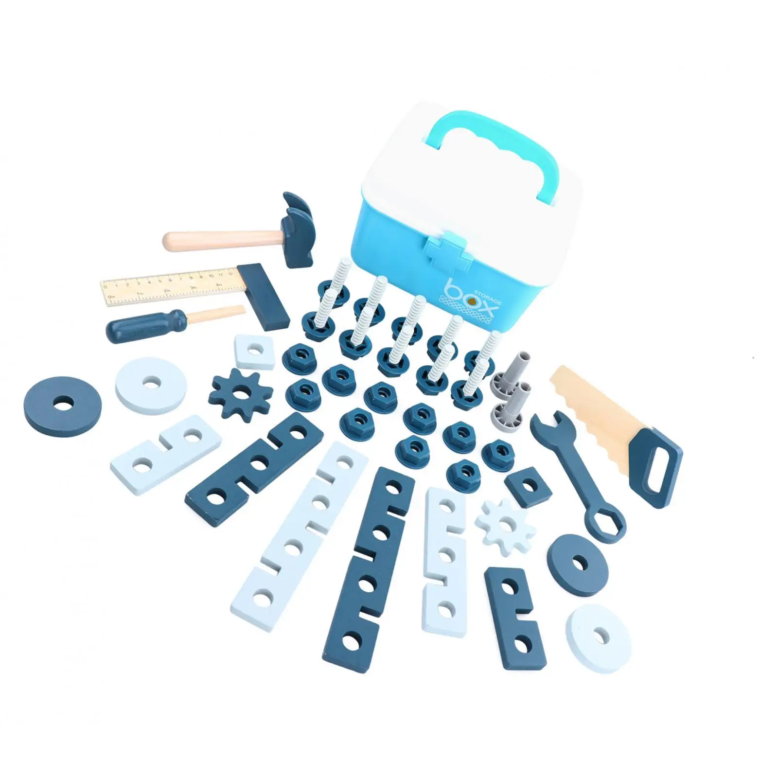 Mini Wooden Play Tool Wooden Tool Bench Set Kids Toy, Tool Case with Hammers Drill Toy
