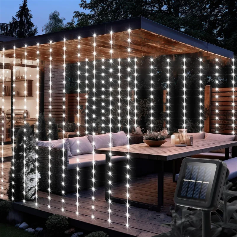 Solar LED Vorhang Licht Outdoor Girlande Solar Fee String Licht Pavillon Garten Party Urlaub Weihnachten Decor Kupfer Draht Lampen – Detail 9