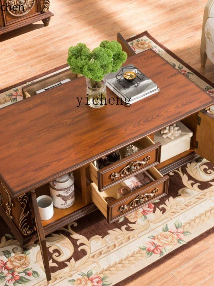 ZMLLiving Room Coffee Table TV Cabinet Unit European Retro Mediterranean