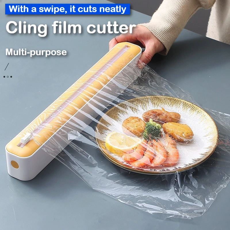 Double sliding knife cling film cutter, household divider, adjustable storage, cutting box, creative kitchenware tool