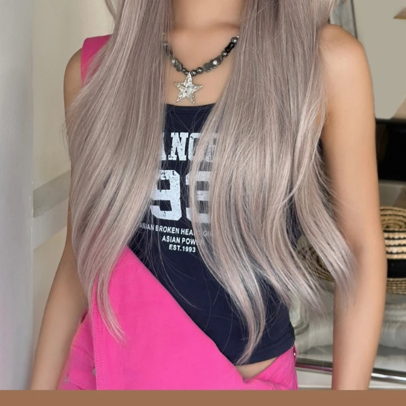 شعر مستعار، شعر نسائي طويل مستقيم، قهوة وردية، صبغ الرأس، غرة، شعر طويل