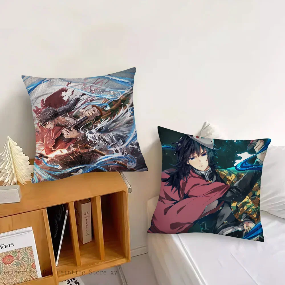 Anime Demon Slayer Giyu Tomioka Pillow Case Fashion Square Pillowcase Bedroom Sofa Room Ins Decoration Leisure Cushion Cover