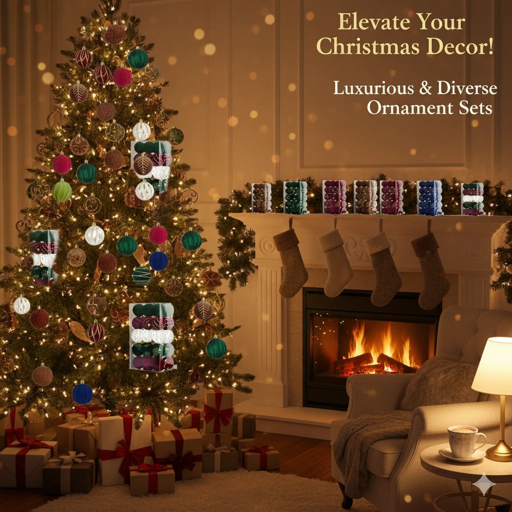 

30pcs 6cm Christmas Tree Ornaments Velvet Red Green White Balls Set With Cut Out Textured Designs For Elegant Holiday Decor