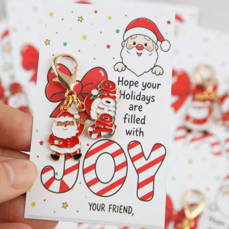 20/24pcs 2dSanta Claus keychain set Joy Bowknot Christmas-themed greeting card set Perfect for a classroom Christmas gift exchan