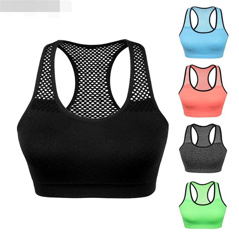 Sports Bra Tops Breathable Mesh Hollow Out Sport Top Seamless Fitness Yoga Bras Women Gym Top Running Vest Shockproof Crop Top