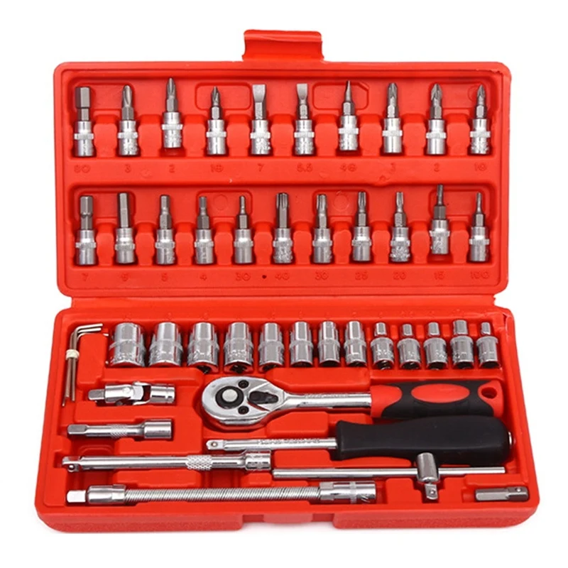 

45-Piece Set Of Hexagonal Socket Set, Hexagonal Wrench Set, Ratchet Wrench Set