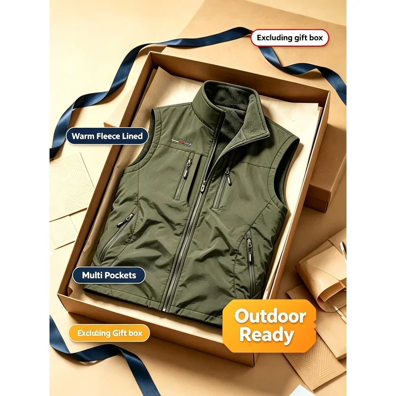 Vests for Men Fleece Lining Summer Vest Profession Windbreak Multiple Pockets Men's Sleeveless Jackets Man Delivery Knit