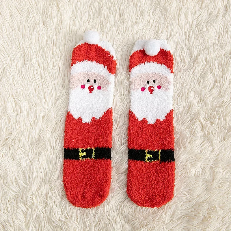 3 Styles Women Christmas Socks Reindeer/ Snowman/Santa Claus Winter Soft Warm Coral Fleece Stocking Best New Year Gift for Kids