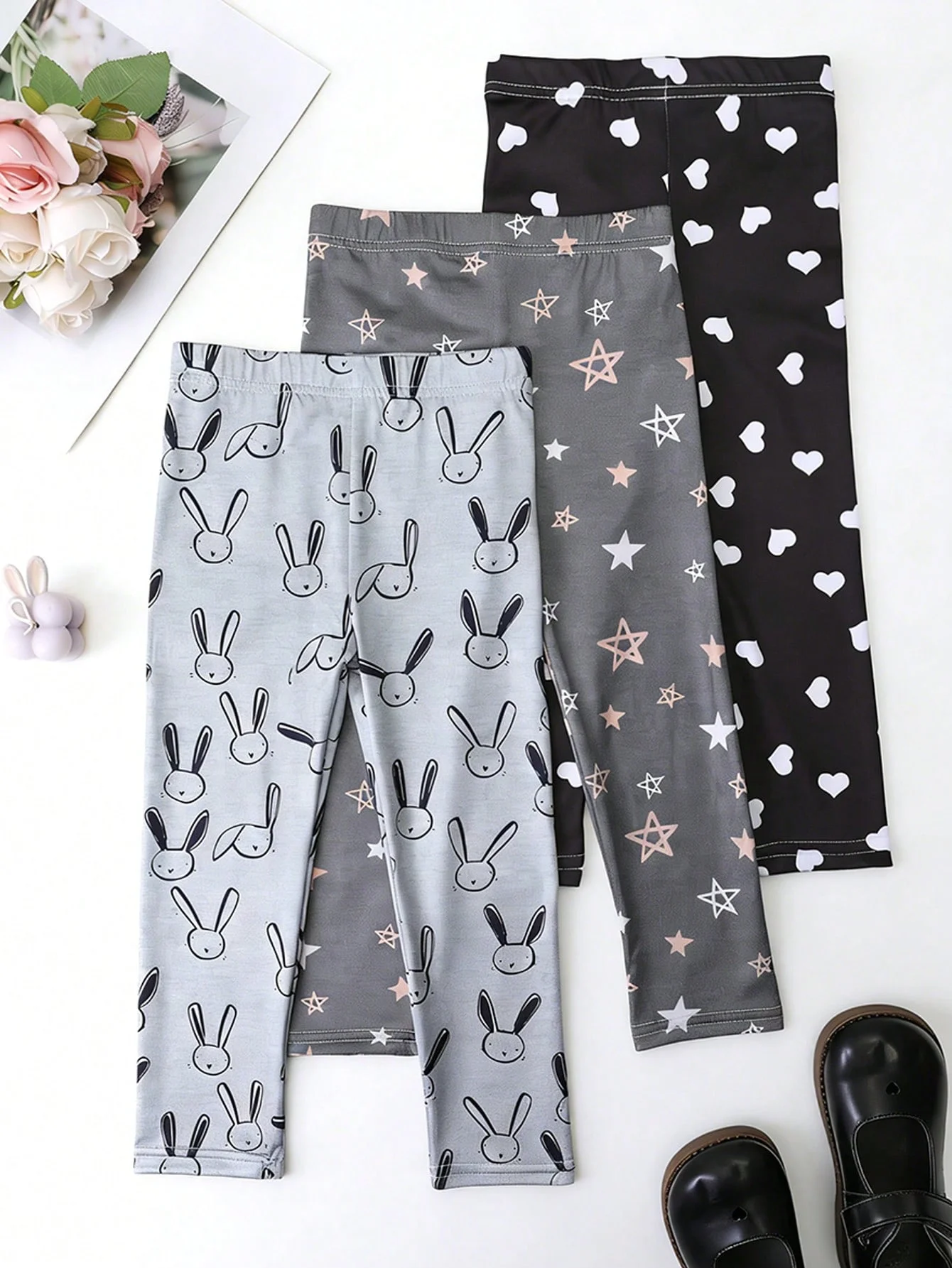 3 Pairs of Girls' Sweet Cute Printed Thin Pants, Soft and Comfortable Leggings Suitable for Girls' Daily Wear in Spring and Autumn