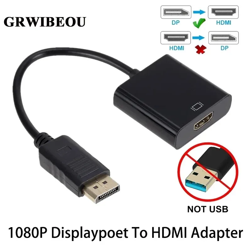 

GRWIBEOU 1080P Displaypoet To HDMI-compatible Adapter Video Audio Converter for PC Laptop Projector Display Port to HD Adapter