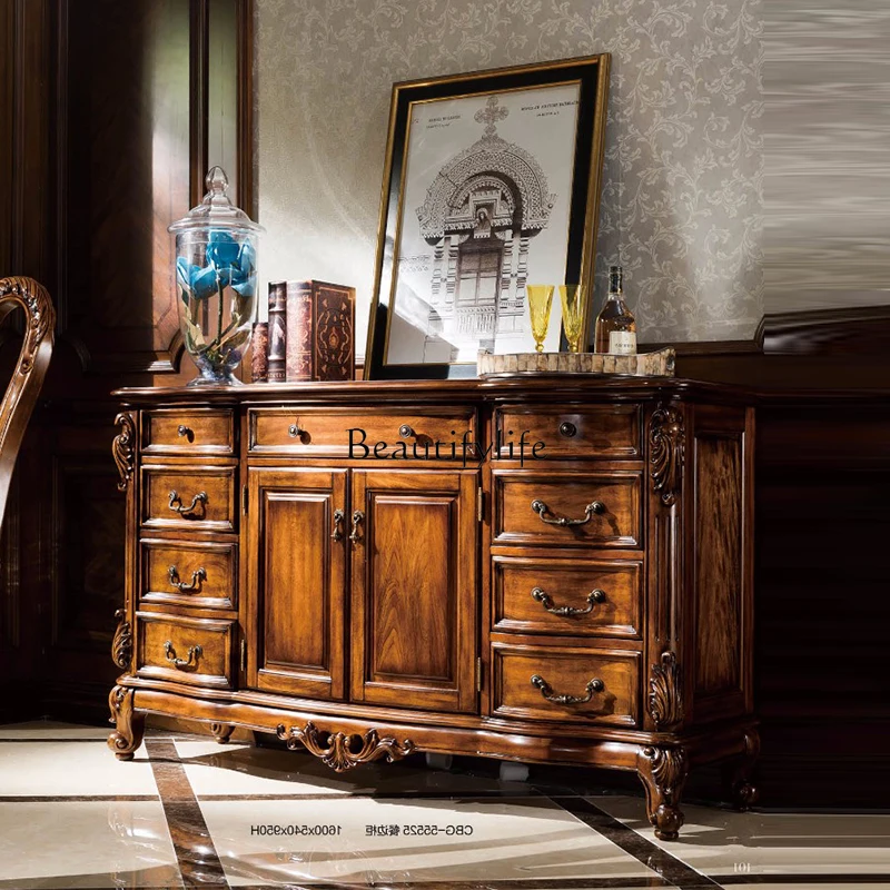 

European-style carved old tea cabinet American home restaurant retro side cabinet