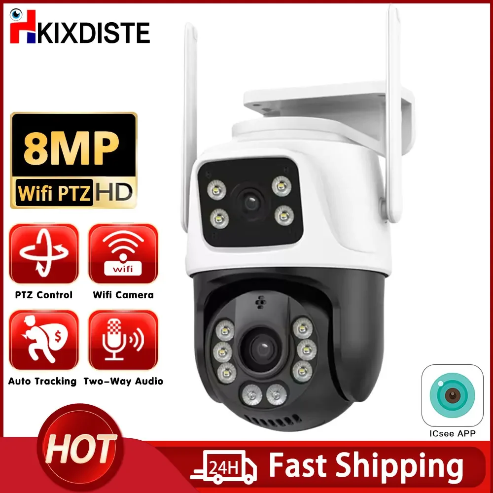 

4K 8MP PTZ WiFi IP Camera with Dual Screen Color Night Vision Outdoor Security IP Camera CCTV Surveillance Camera ICSEE App