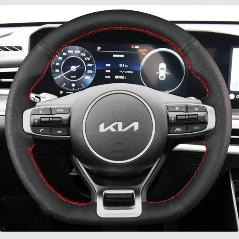 

For Kia K5 ALL NEW Steering Wheel Cover Hand-sewn Auto Interior Leather Customized Car Steering Wheel Braid Cover Non-slip