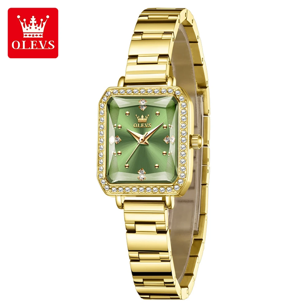 OLEVS Luxury Quartz Watches for Women Fashion Square Dial Diamond Bezel Retro Elegant Steel Strap Waterproof Ladies Watches 5688