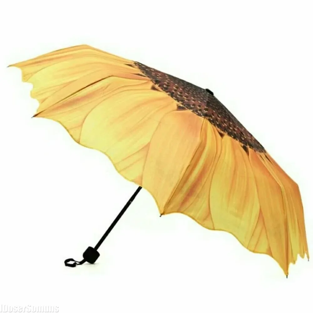 Yellow Sunflower Flower 8 Bones Folding Creative Sunny and Rainy Umbrellas UV Protection Beach Funny Umbrella Parasol Gifts