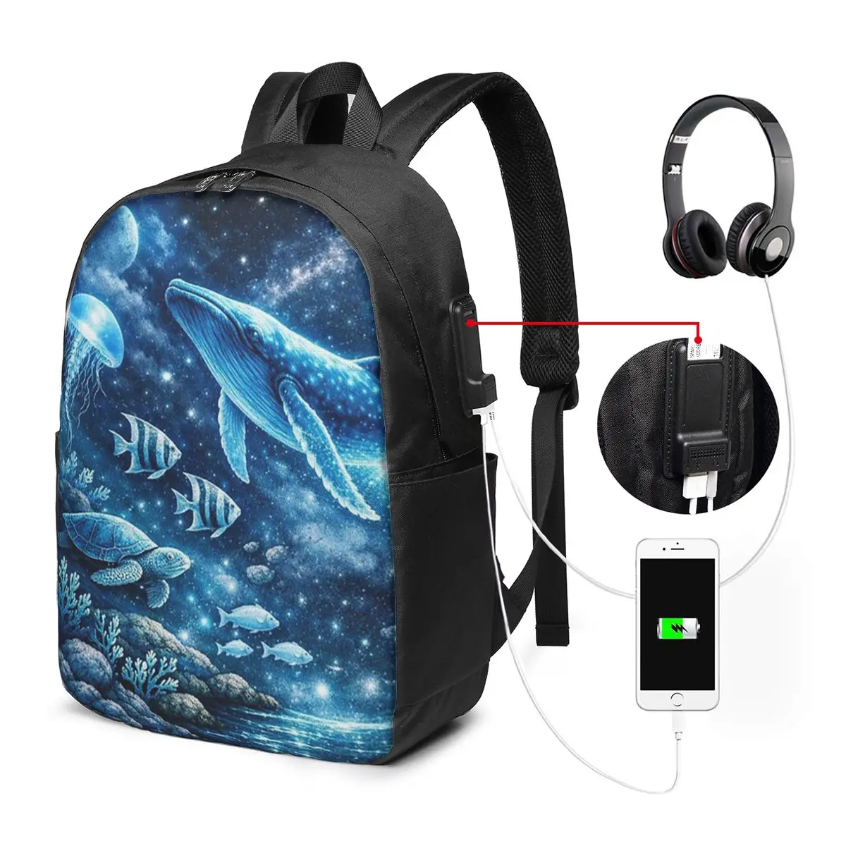 Deep Sea Luminous Starry Sky And Whale Backpack Travel Notebook Bag Computer College Student School Bag Laptop Shoulder Bags