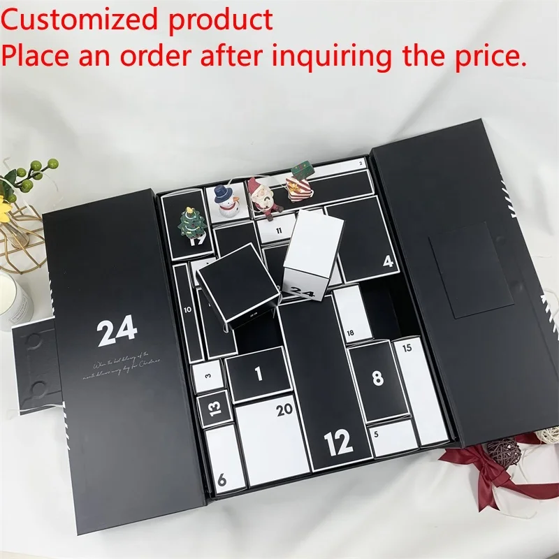 

2025Christmas Advent Calendar Box 2023 24 Days Countdown to Christmas Printed Cardboard Gift Treasure Box with Logo
