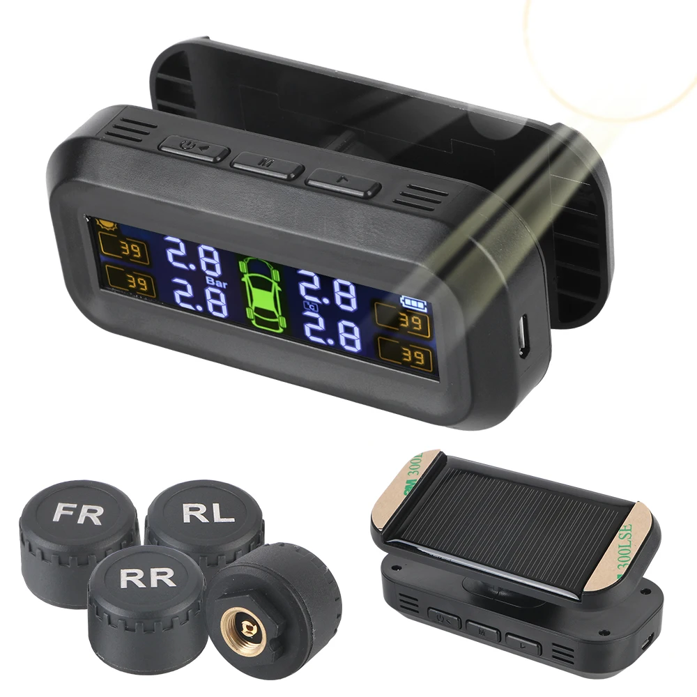 Tire Pressure Monitoring System With 4 External Sensors Temperature Warning Fuel Save Solar TPMS Car Tyre Pressure Monitor