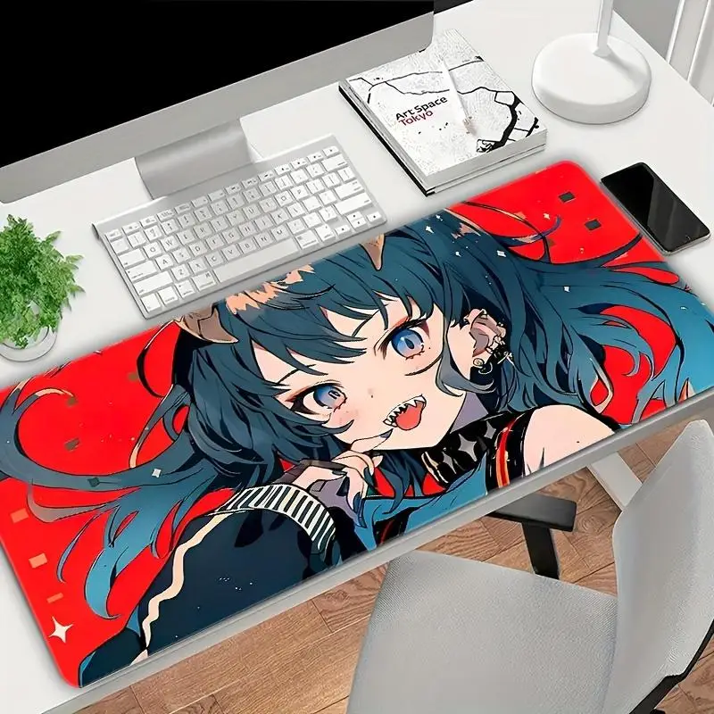 Demon Girl Anime Extended Gaming Mouse Pad Anti-Slip Rubber Base Oversized Desk Mat for PC Office