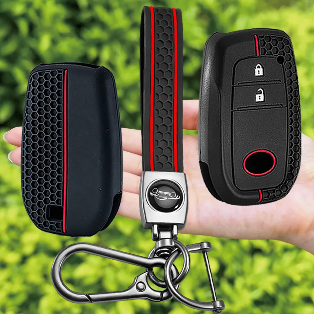 KeyChain Silicone Car Key Case Cover For Toyota Corolla Hatchback Cross Yaris Cross Prius Hilux Land Cruiser LC200 LC250 LC300
