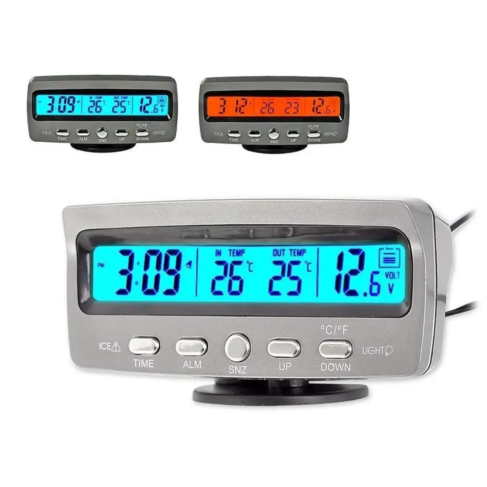 

3 in 1 Car Smart Digital Thermometer clock voltmeter LED display DC 12V car interior and exterior temperature voltage monitor