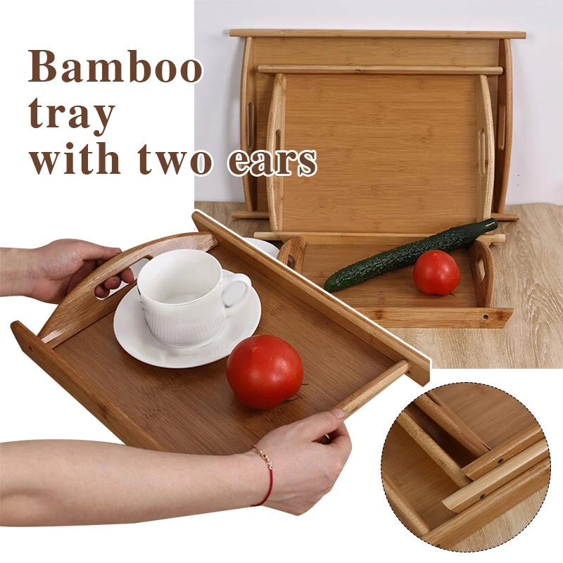 

Bamboo Wooden Serving Tray Breakfast Fruit Plate Storage Pallet with Handles Home Kitchen Fruit Bowl Cup Cup Storage Tray