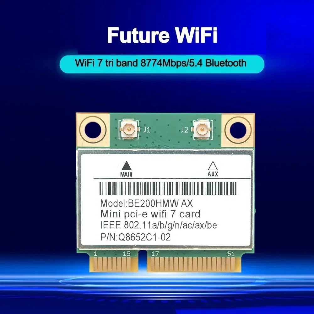 WiFi 7 Mini PCI-E WiFi Card BE200 BE200HMW 8774Mbps 2.4G/5G/6Ghz For Bluetooth 5.4 802.11BE Wireless Network Adapter For Laptop