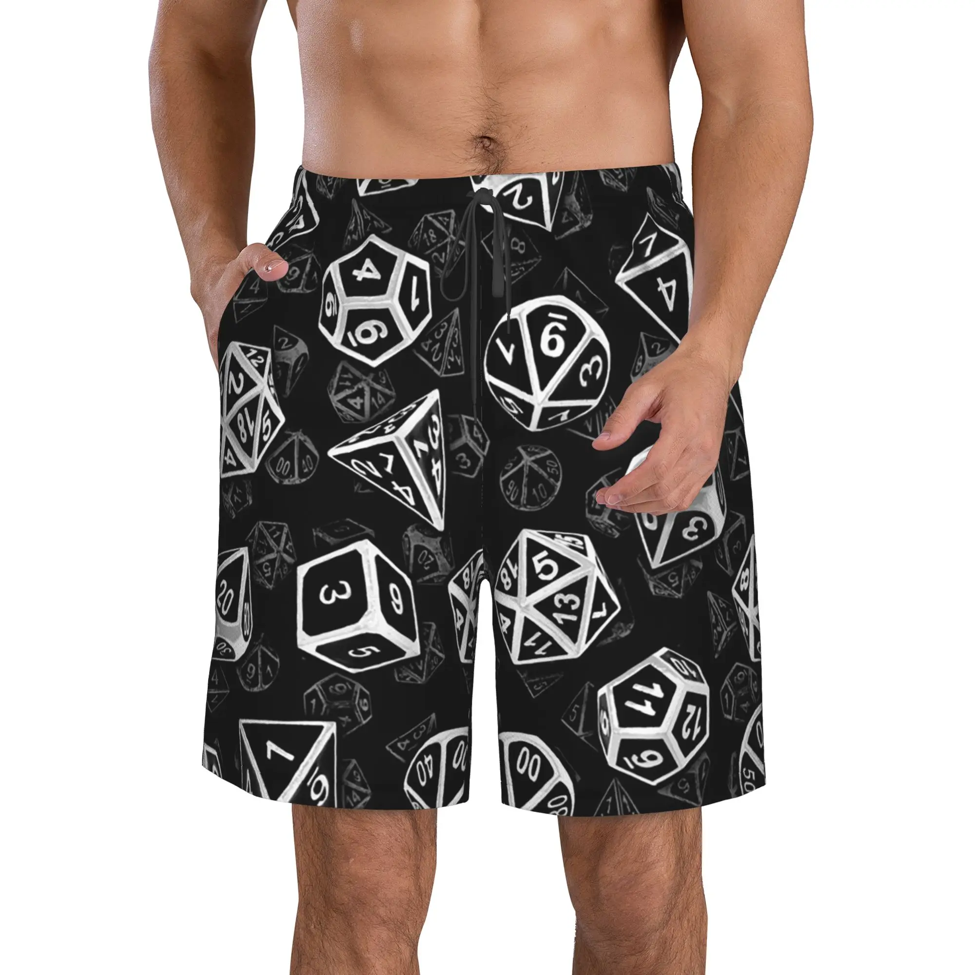Abstract Black White Geometric Dice Trunks Beach Board Shorts Casual Quick Dry Swim Summer Men Pants