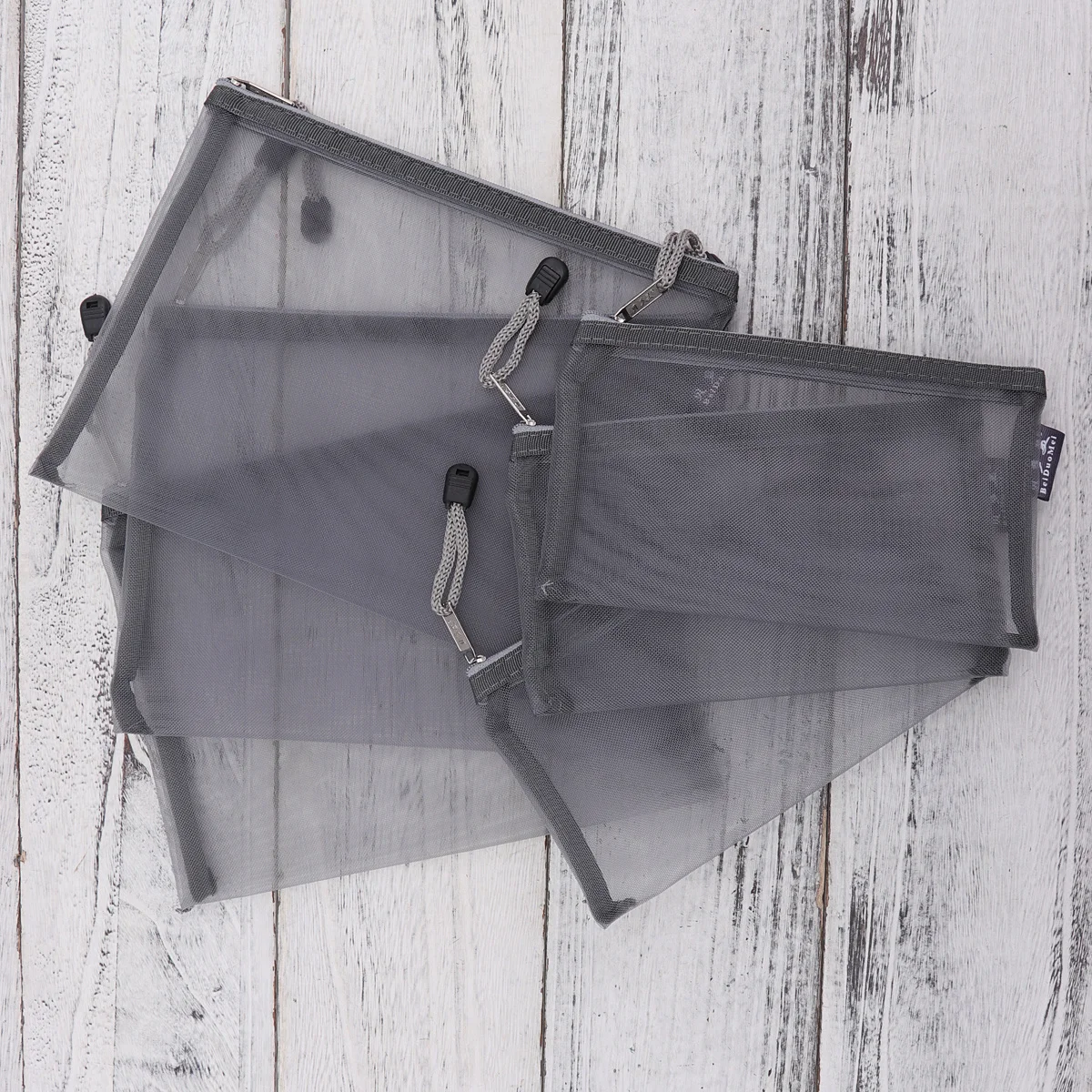 6Pcs Mesh Stationery Bag Grey Portable Zippered File Organizer Small A5 A6 Document Holder for Office School Supplies