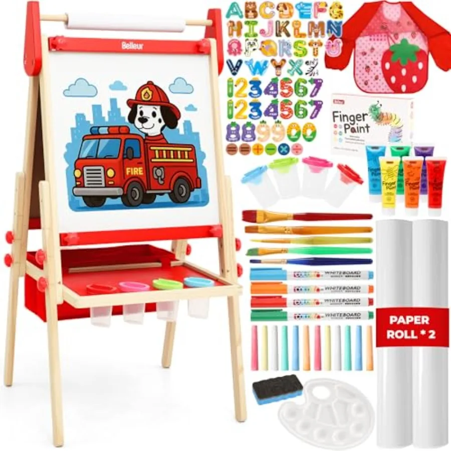 

Belleur All-in-One Art Easel for Adjustable Double Sided Easel for Toddlers with Magnetic Whiteboard and Dry-Erase Chalk Board