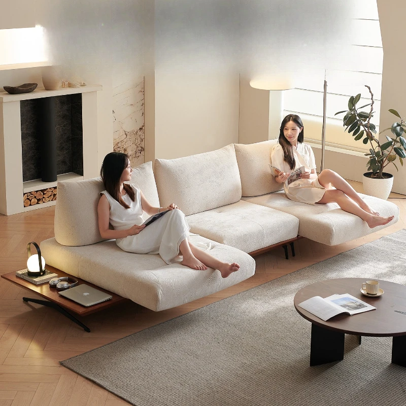 

Medieval Style Dynamic Island Sofa Living Room Solid Wood Straight Row Fabric Chenier Retro Multifunctional Rotating Module Sofa