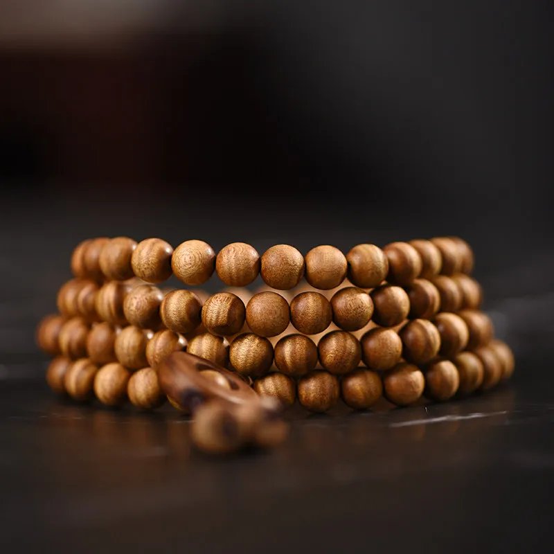 Golden Phoebe Full Water Ripple 20mm 108 Beads Mala Bracelet Prayer Beads Collectible Wenwan For Men Women