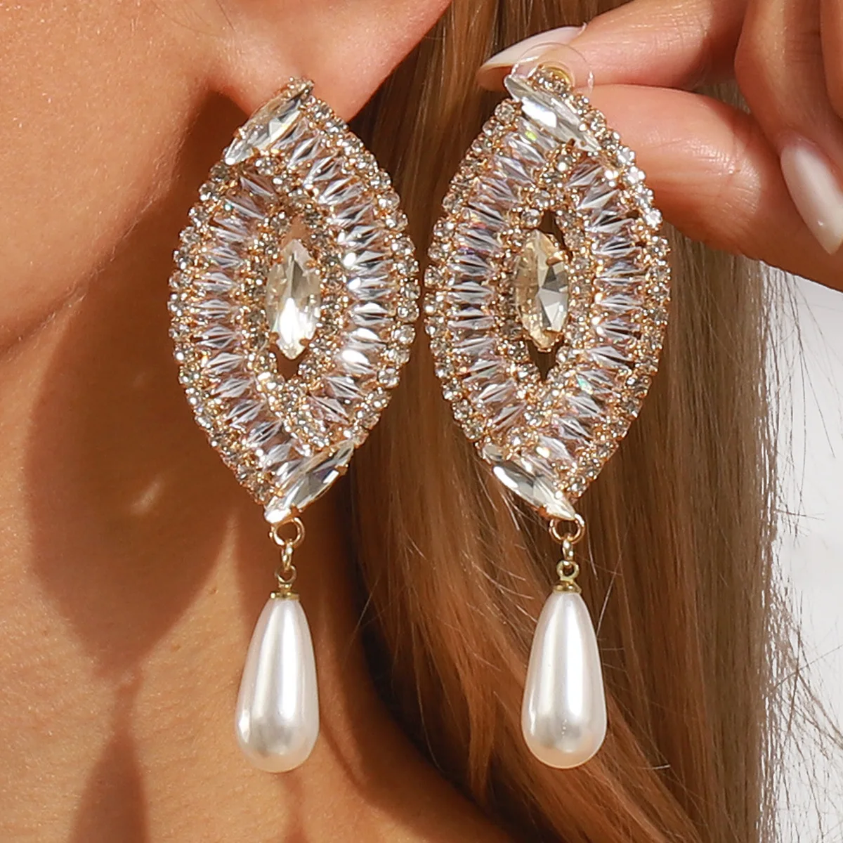 

New Seiko Water Drop Full Diamond Imitation Pearl Earrings Bridal Luxury Wedding Jewelry