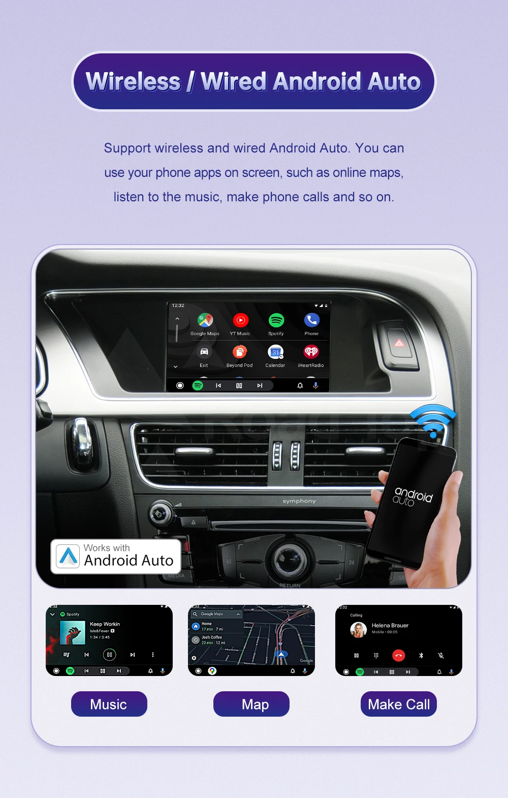 Kabelloses Carplay für Audi A4 B8 A5 Q5 2009-2015 Unterstützt Android Auto AirPlay Mirroring Rückfahrkamera USB Auto-Player – Detail 9