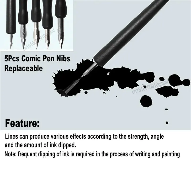 Art Comics Pen Set Dip Ink Fineliner With Handle Eraser 5Pcs Nibs For Manga Painting Drawing Writing Calligraphy Artist Design