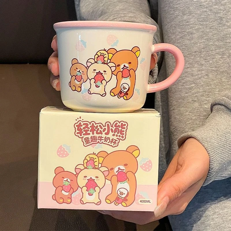 Mug en céramique Rilakkuma mignon, tasse à eau de haute qualité, tasse à café ou à lait pour couple, cadeau d'anniversaire