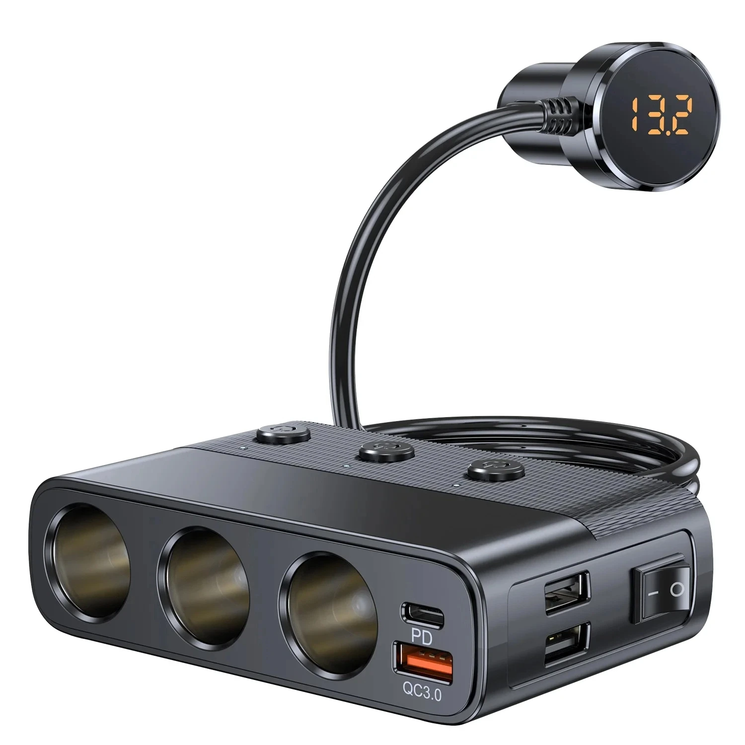 127W 7-in-1 Car Charger Splitter PD30W QC3.0 cigarette Lighter Adapter Car Cigarette Lighter Socket Splitter with Switch