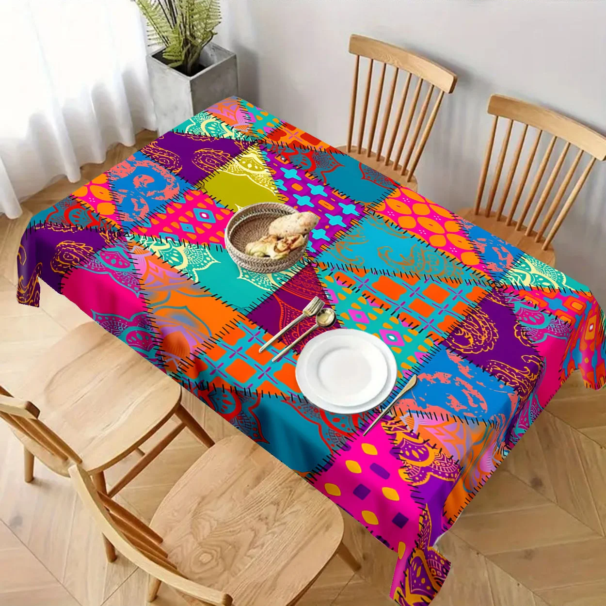 One-piece polyester material, a tablecloth, a colorful graphic checkered decorative digital printed tablecloth