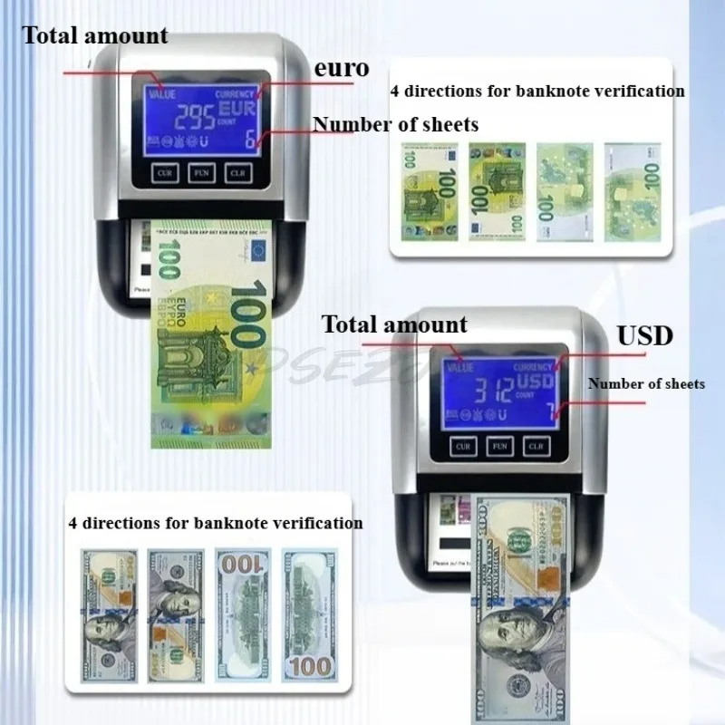 Convenient USD/EUR Currency Detector with 3 Magnetic Heads Small Mini Currency Detector XD-300A - Image 2