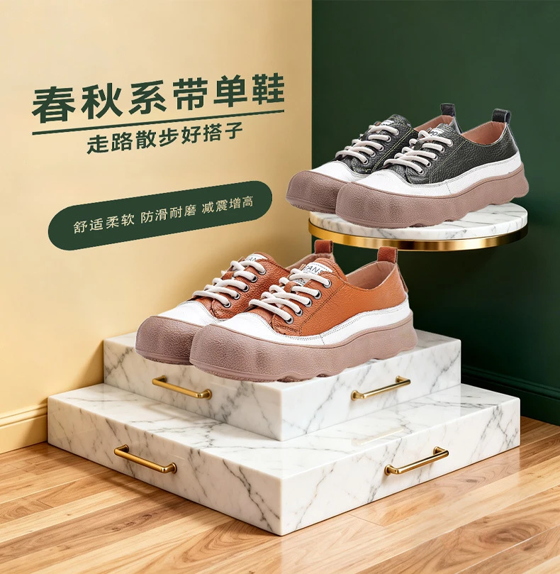 Neue bequeme Schuhe aus echtem Rindsleder, Damen-Freizeitsneaker, farblich abgesetzte Schnürschuhe, Damen-Mokassins, Outdoor-Wanderschuhe, Größe 42 – Detail 3