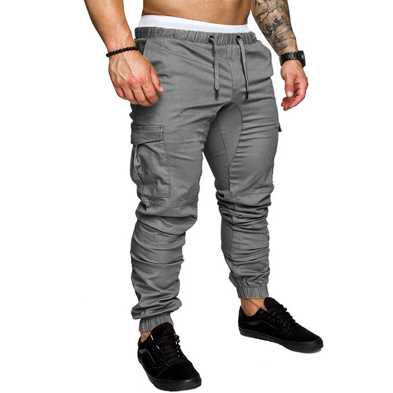 New Fashion Men\'s Multi-Pocket Overalls Sports Trousers Mens Casual Fitness Drawstring Pants Men\'s Jogger Track Pants