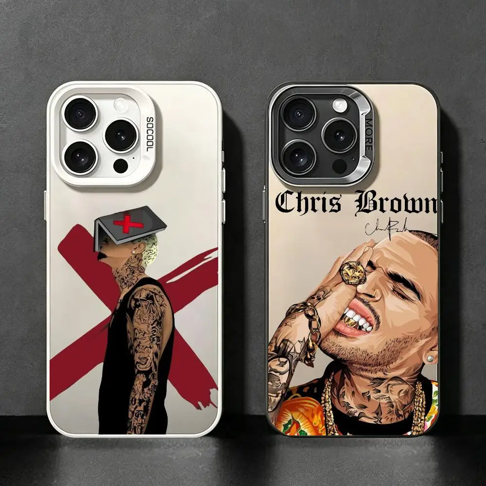 

C-Chris brown Phone Case For iPhone 17/16/15/14/13/12/11 Pro Max Luxury Silver TPU Case Shockproof Anti-Scratch