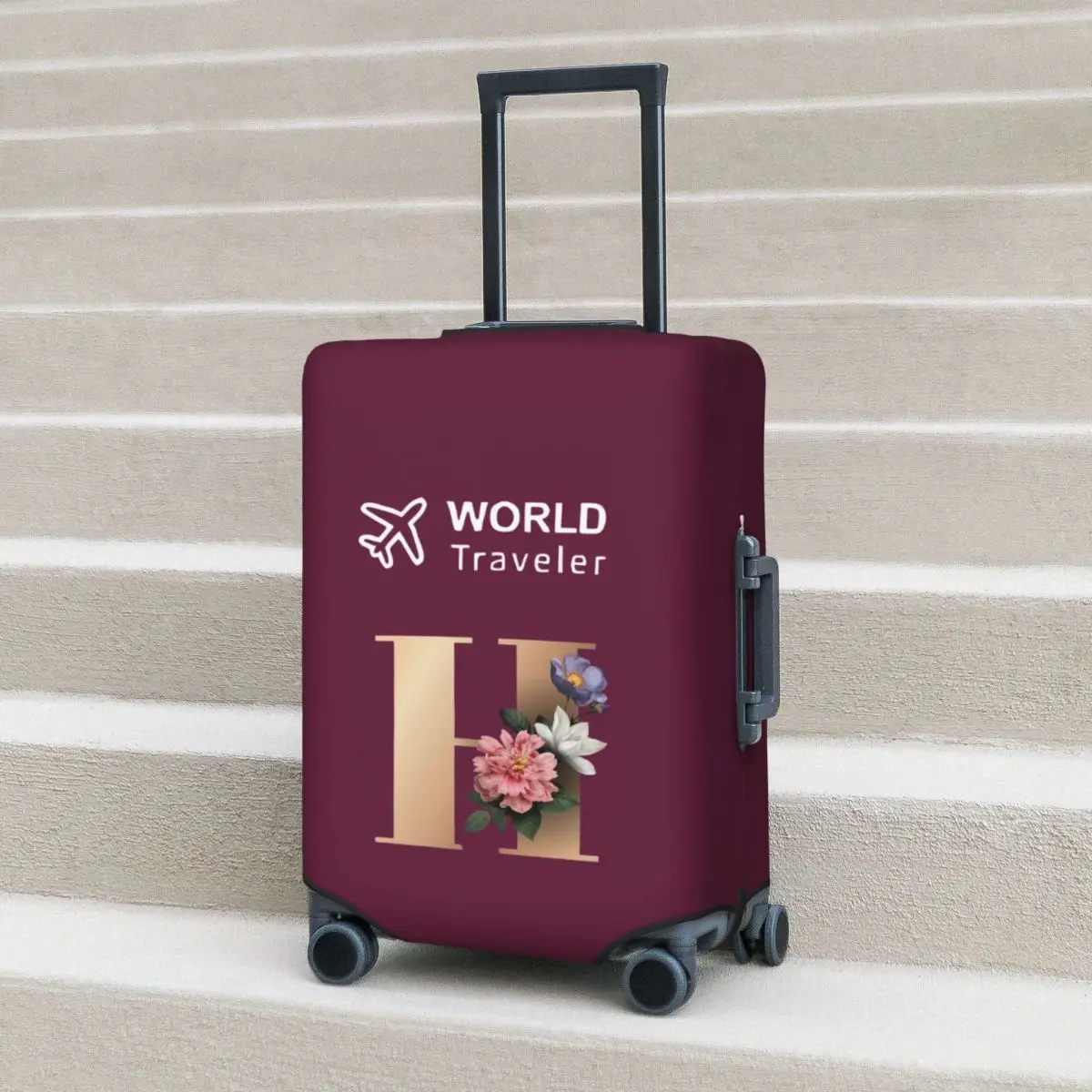

Gold Flower Letter H Print Suitcase Cover Fashion Travel Protector Holiday Practical Luggage Case