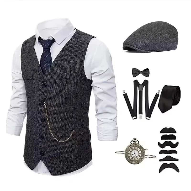 1920 Mens Costumes Masquerade Vest Beret Hat Men\'s Costume Vintage Cosplay Party Evening Prom Casual Daily Suits For Men