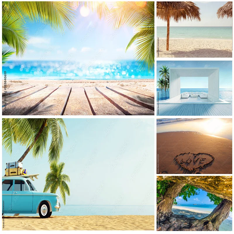 

ZHISUXI Tropical Sea Beach Palms Tree Photography Background Natural Scenic Photo Backdrops Photocall Photo Studio 211227-HHB 15